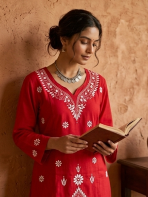 Crimson Blossom Kurti