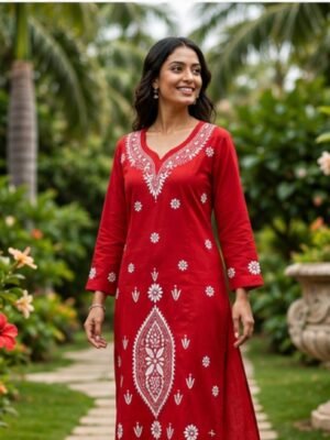 Crimson Blossom Kurti