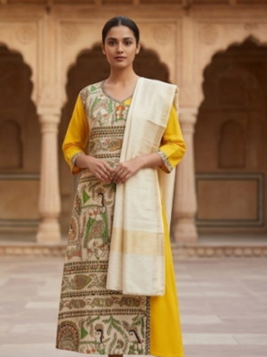Golden Heritage Peacock Kurta Set