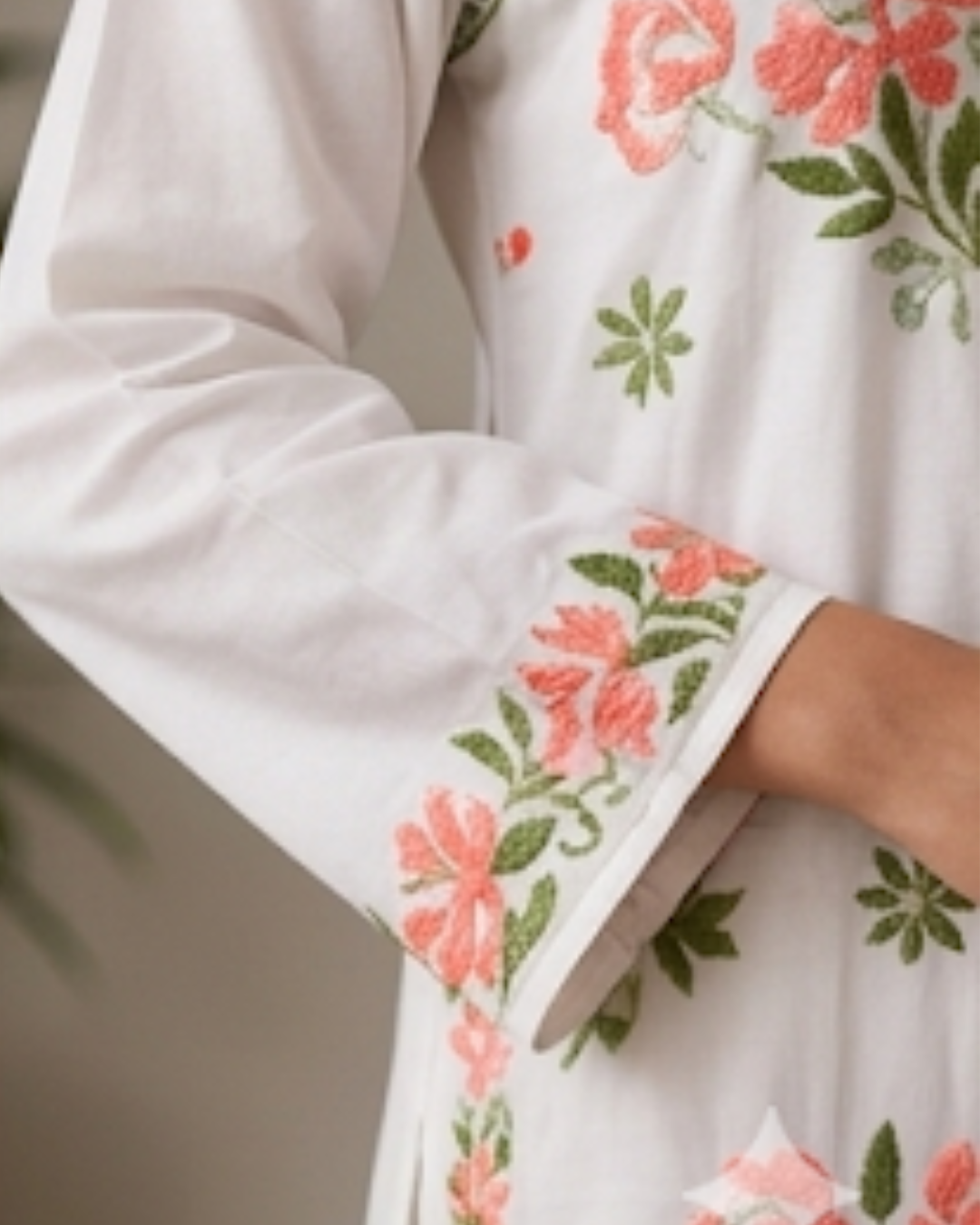 White Floral Embroidered Kurti Set - Image 2