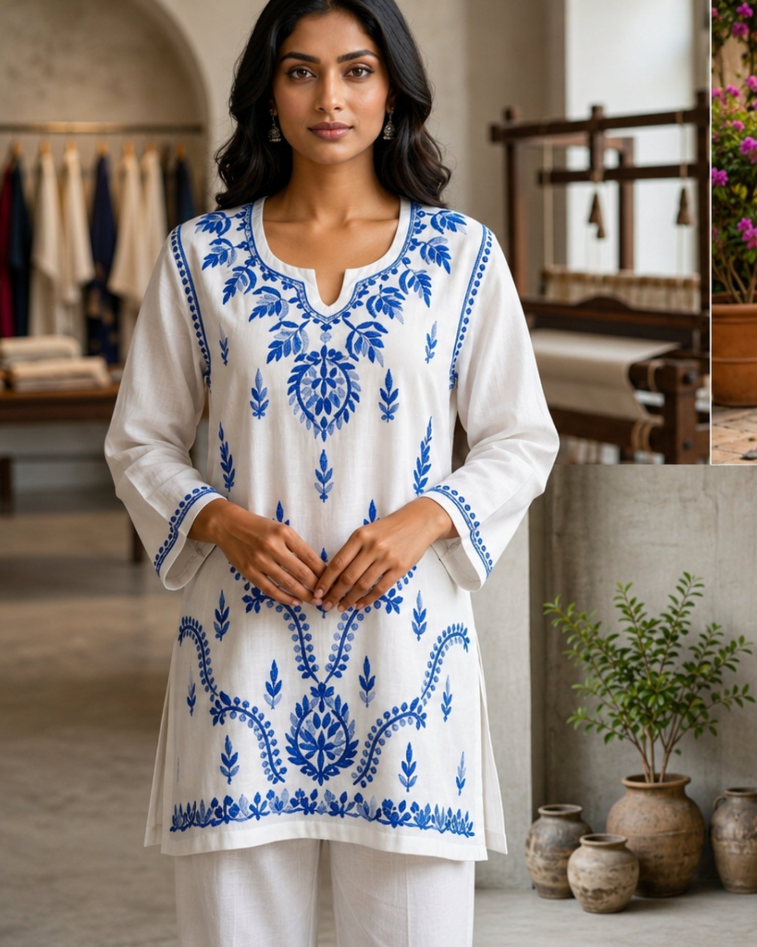 White embroidered kurta