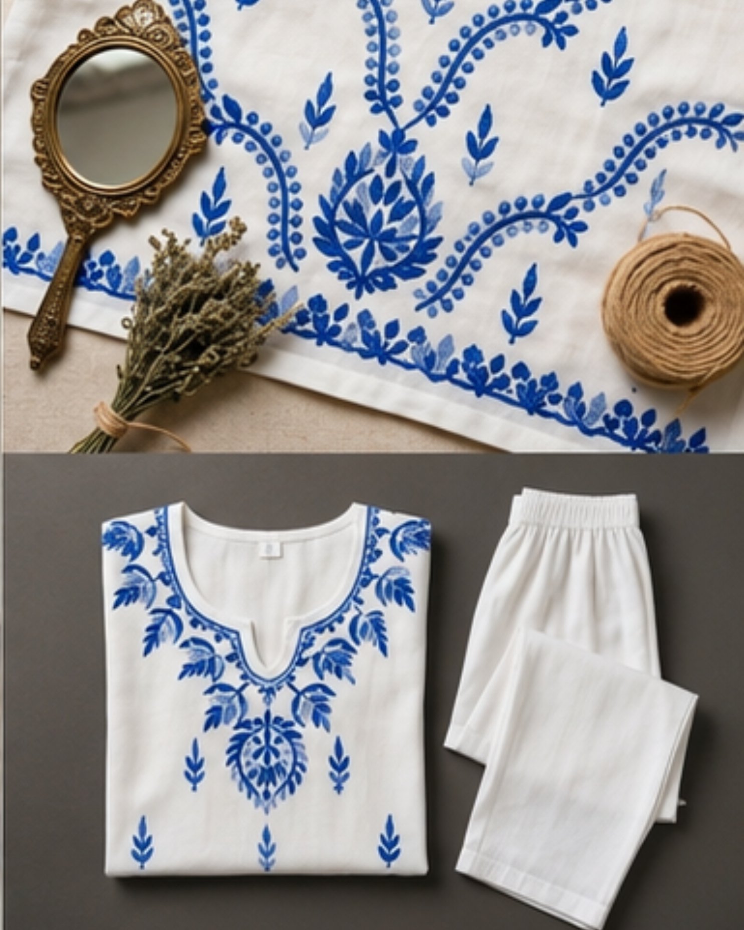 White embroidered kurta - Image 5