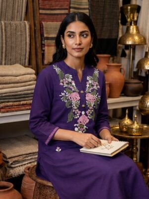 Deep Purple Floral Embroidered Kurta Set