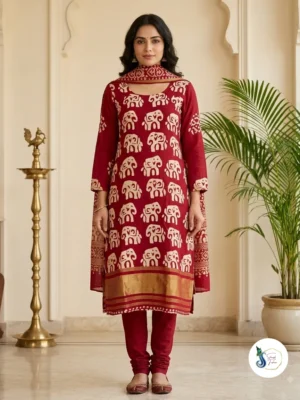 Gajra Heritage Red Batik Silk 3-Piece Set