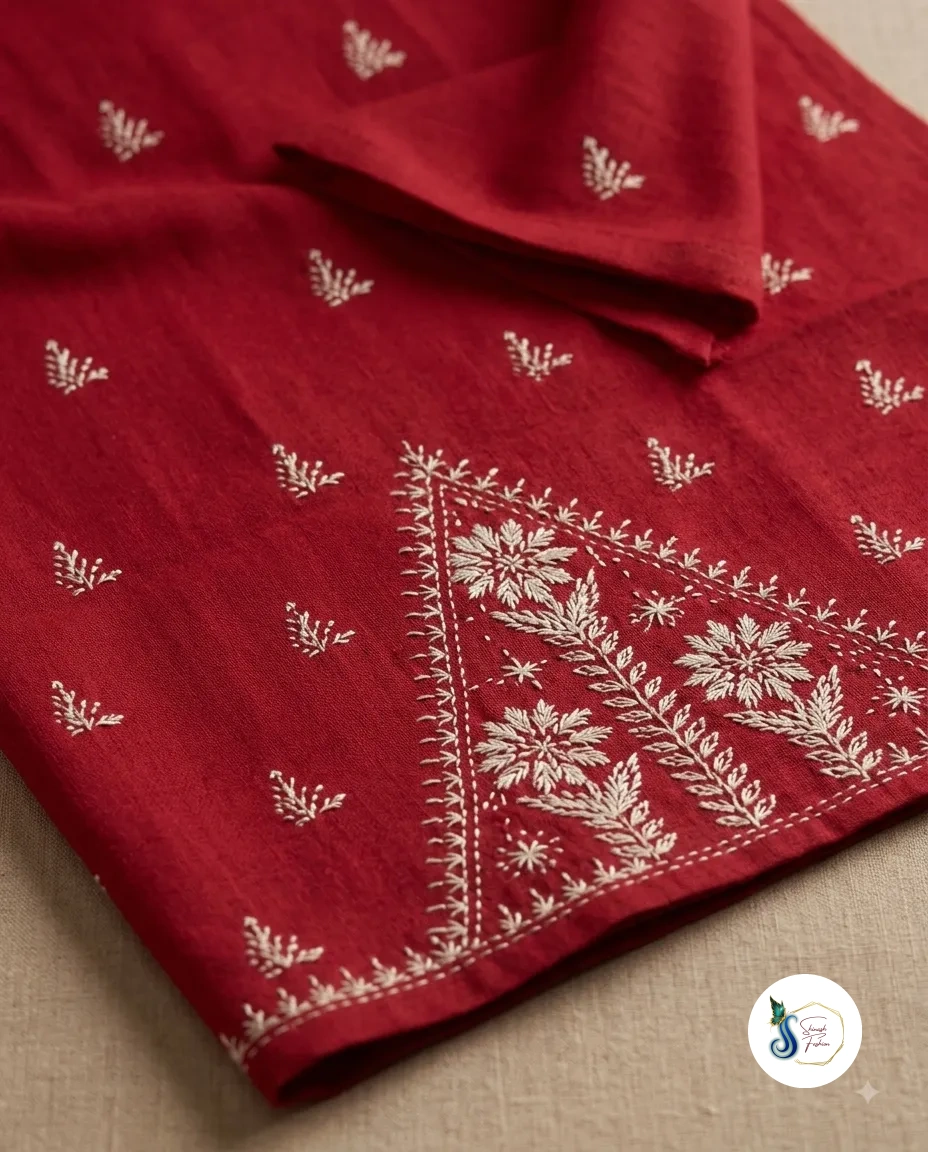 Ruhani Red Pure Cotton Kantha Handwork Kurti - Image 2