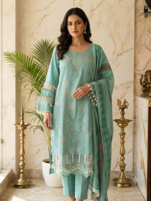 Aqua Green Pakistani Concept Pure Cotton Suit