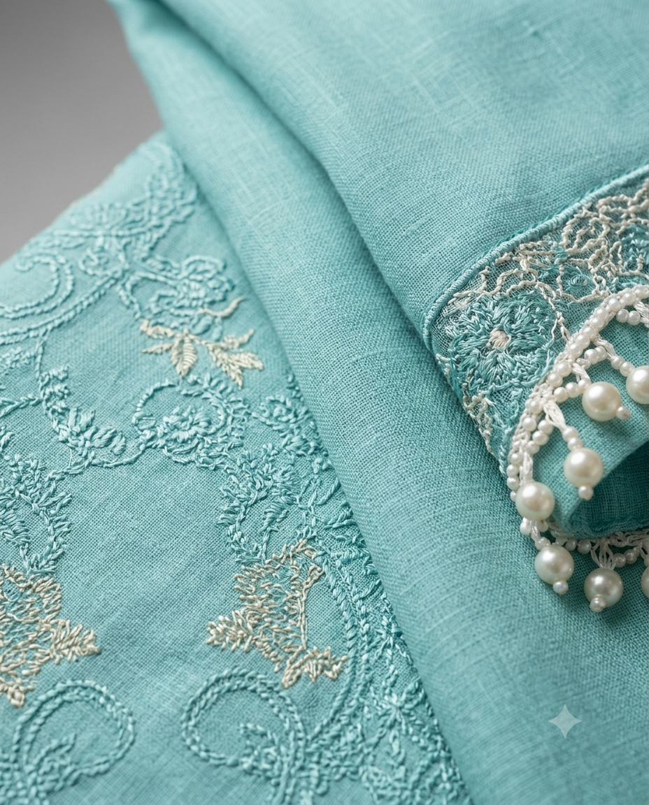 Aqua Green Pakistani Concept Pure Cotton Suit - Image 2