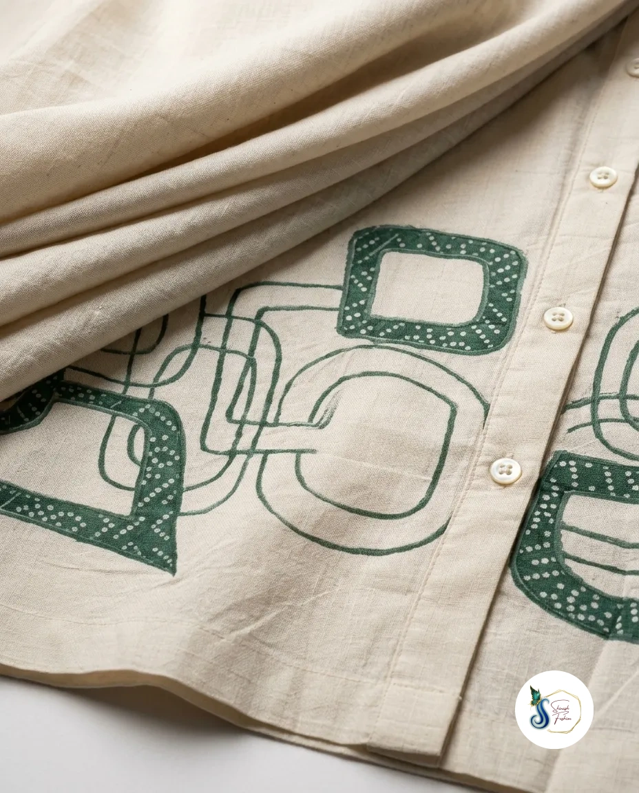 Khadi Cord Set with Aqua Green Patch Work - Image 2