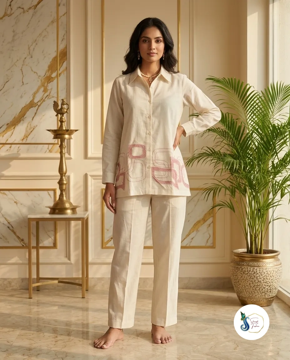 Khadi Cord Set with Pink Patch Work
