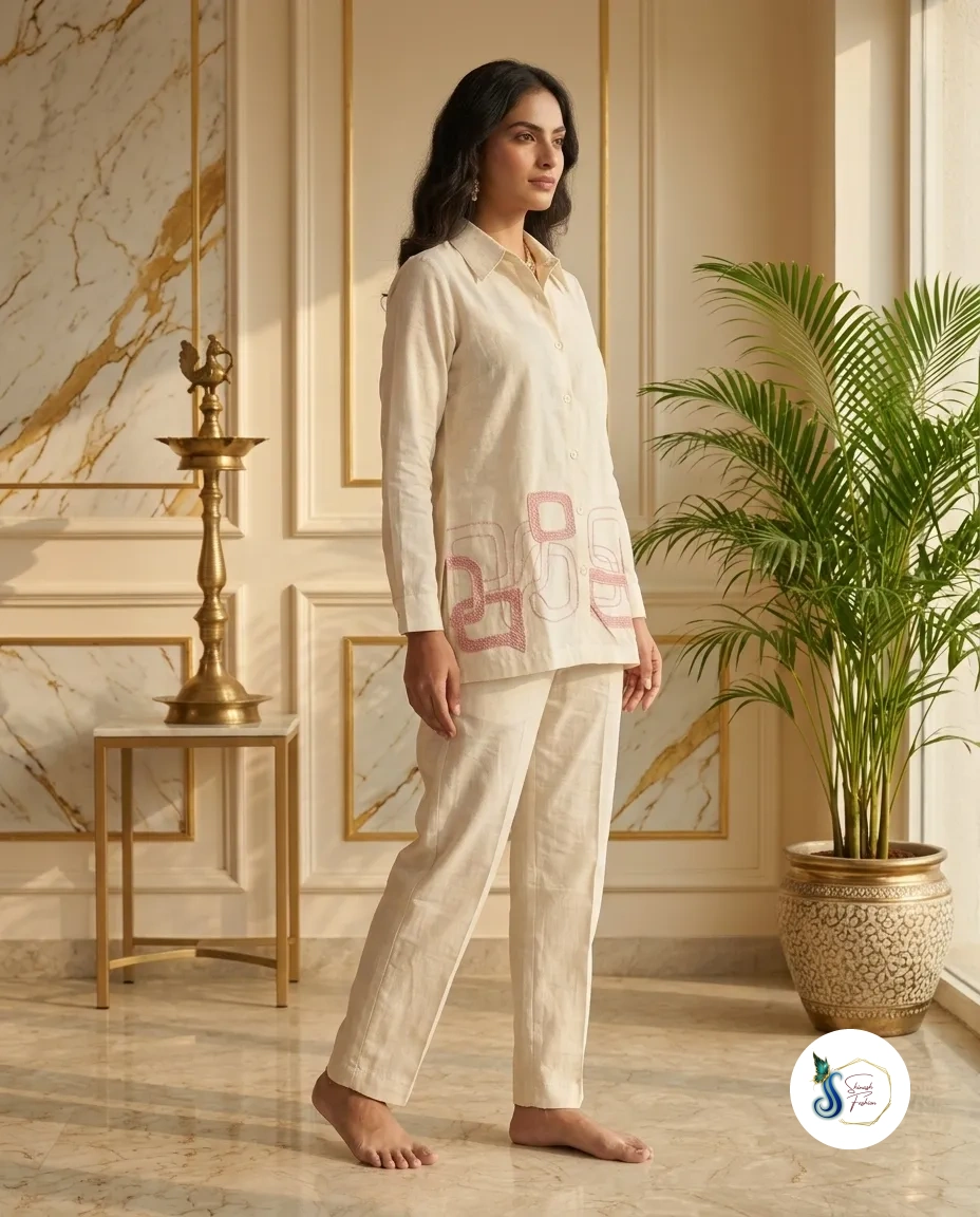 Khadi Cord Set with Pink Patch Work - Image 3