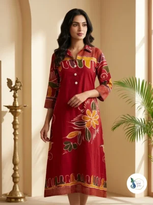 Maheswari Silk Kurti with Batik Print