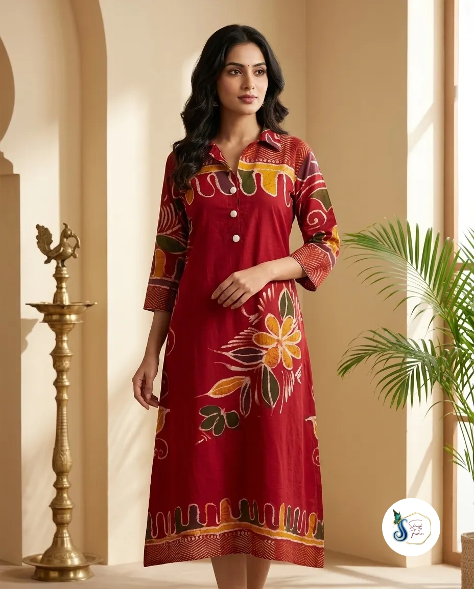 Maheswari Silk Kurti with Batik Print