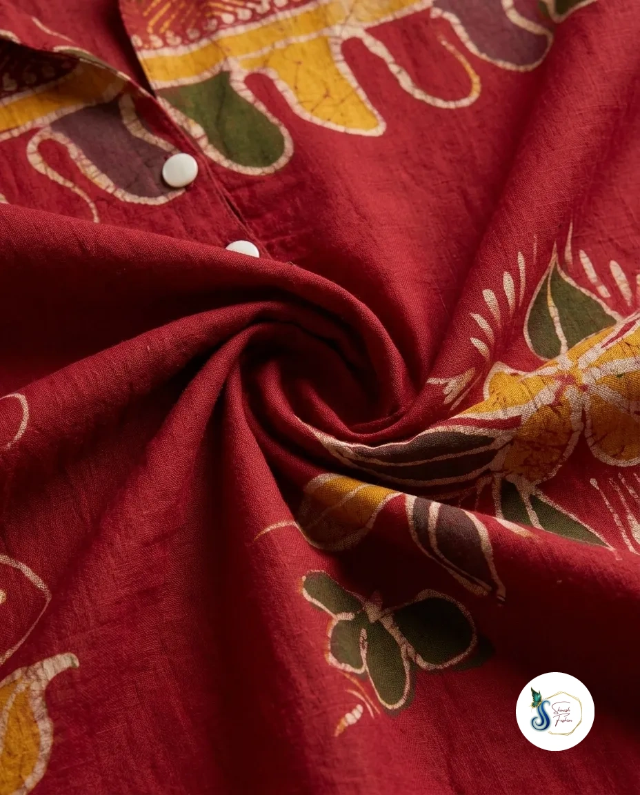 Maheswari Silk Kurti with Batik Print - Image 2