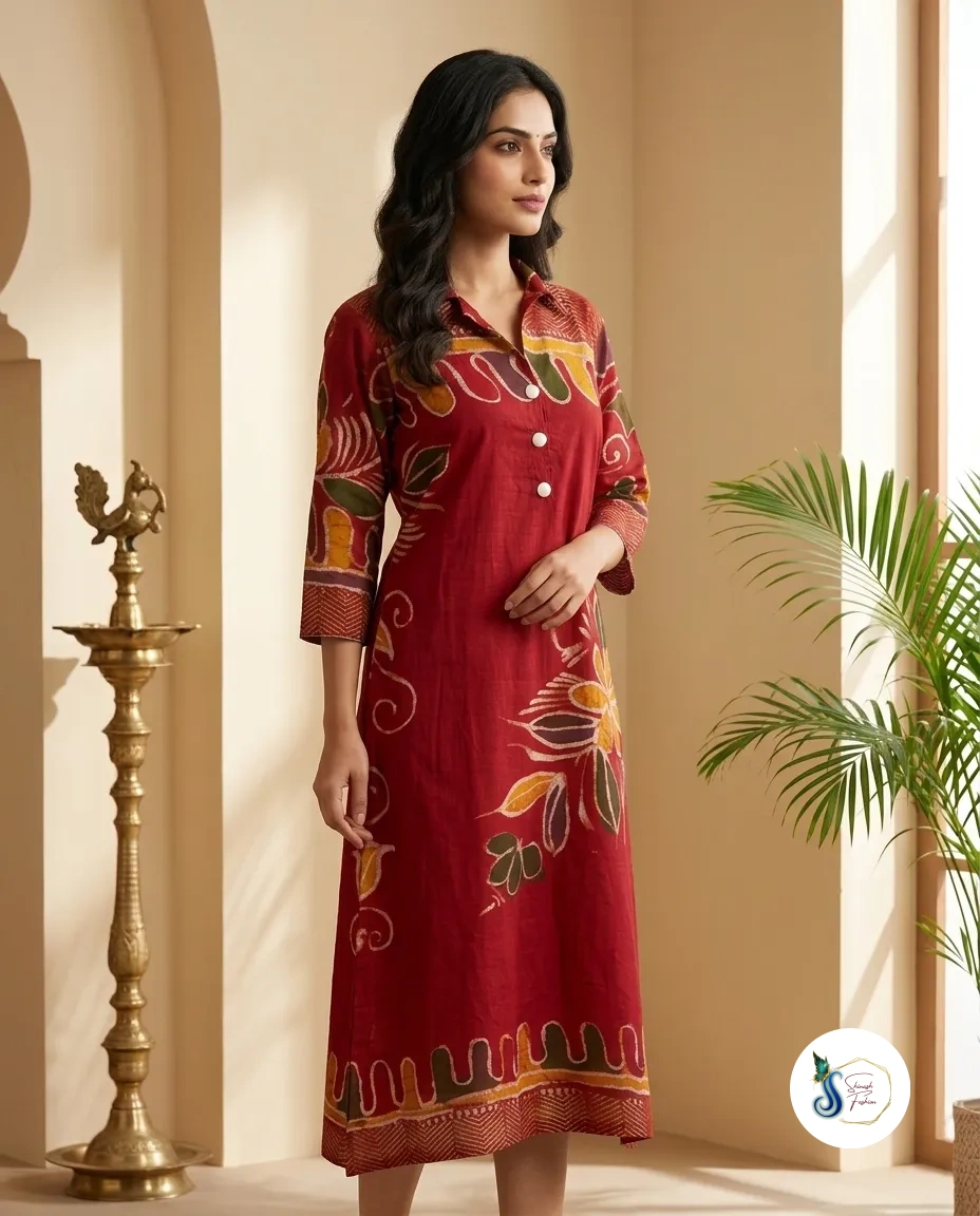 Maheswari Silk Kurti with Batik Print - Image 3