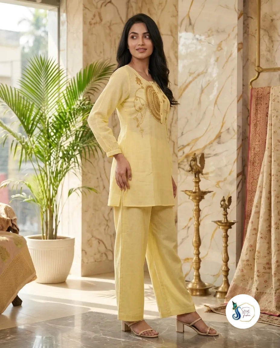 Pastel Yellow Malchanderi Cord Set - Image 3