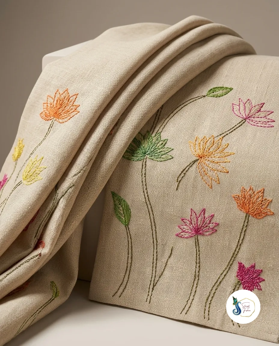 Mulchanderi Cord Set with Floral Brush Paint & Kantha Handwork - Image 2