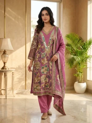 Onion Pink Pakistani Jam Cotton Suit with Real Mirror Work