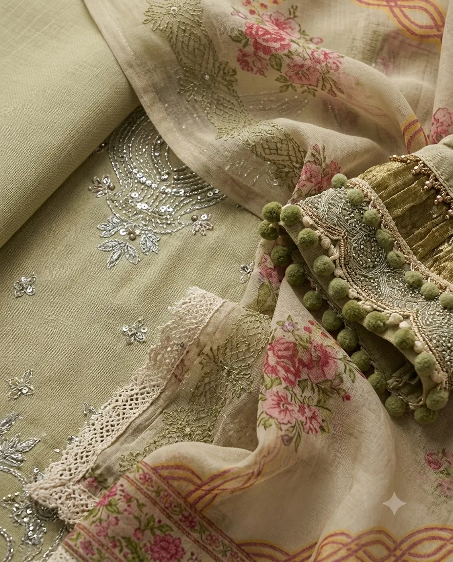 Pista Green Pakistani Concept Pure Cotton Suit - Image 2