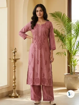 Pure Chanderi Lucknow Chikankari Two Piece Set