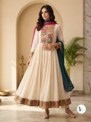 Pure Cotton Anarkali Suit with Gujarati Kach Work