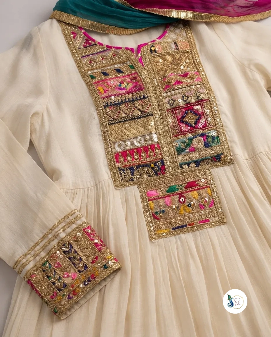 Pure Cotton Anarkali Suit with Gujarati Kach Work - Image 2