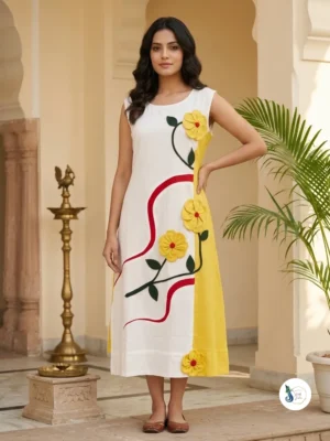 Pure Cotton One Piece with 3D Floral Work