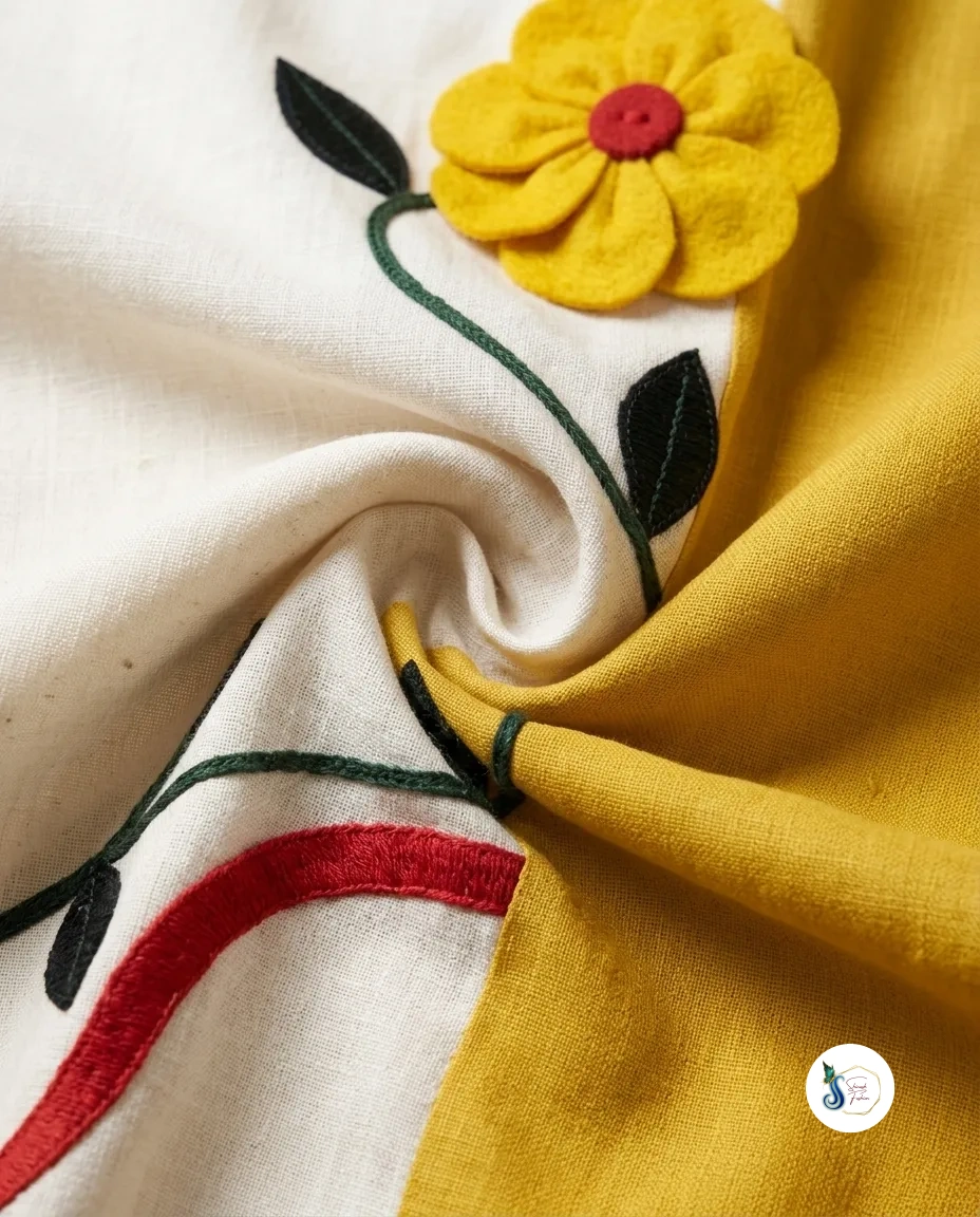 Pure Cotton One Piece with 3D Floral Work - Image 2