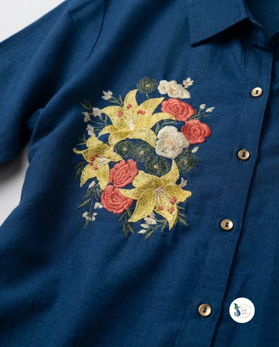Pure Cotton Cord Set with Floral Thread Work - Image 4