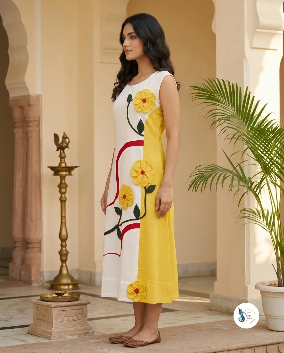 Pure Cotton One Piece with 3D Floral Work - Image 3