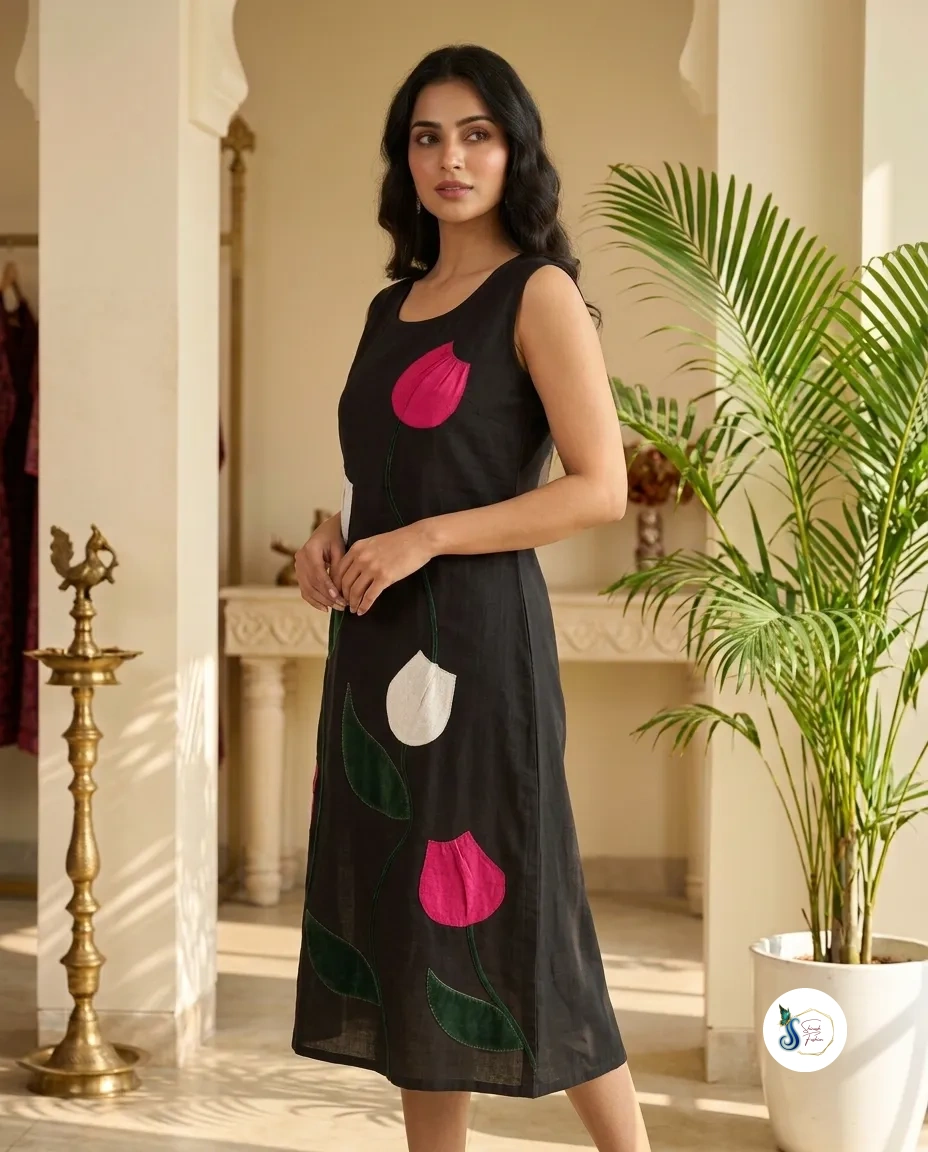 Pure Cotton One Piece with Tulip Patch Work - Image 3