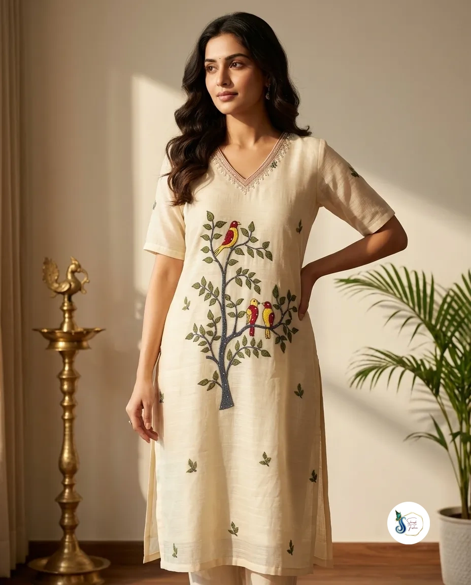 Pure Jamdani Off-White Suit with Bird & Tree Motifs and Kardana & Beads Handwork