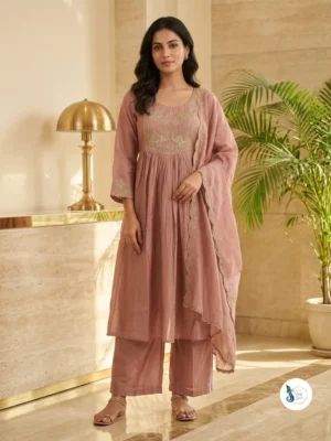 Silk Blend Suit with Golden Thread Work