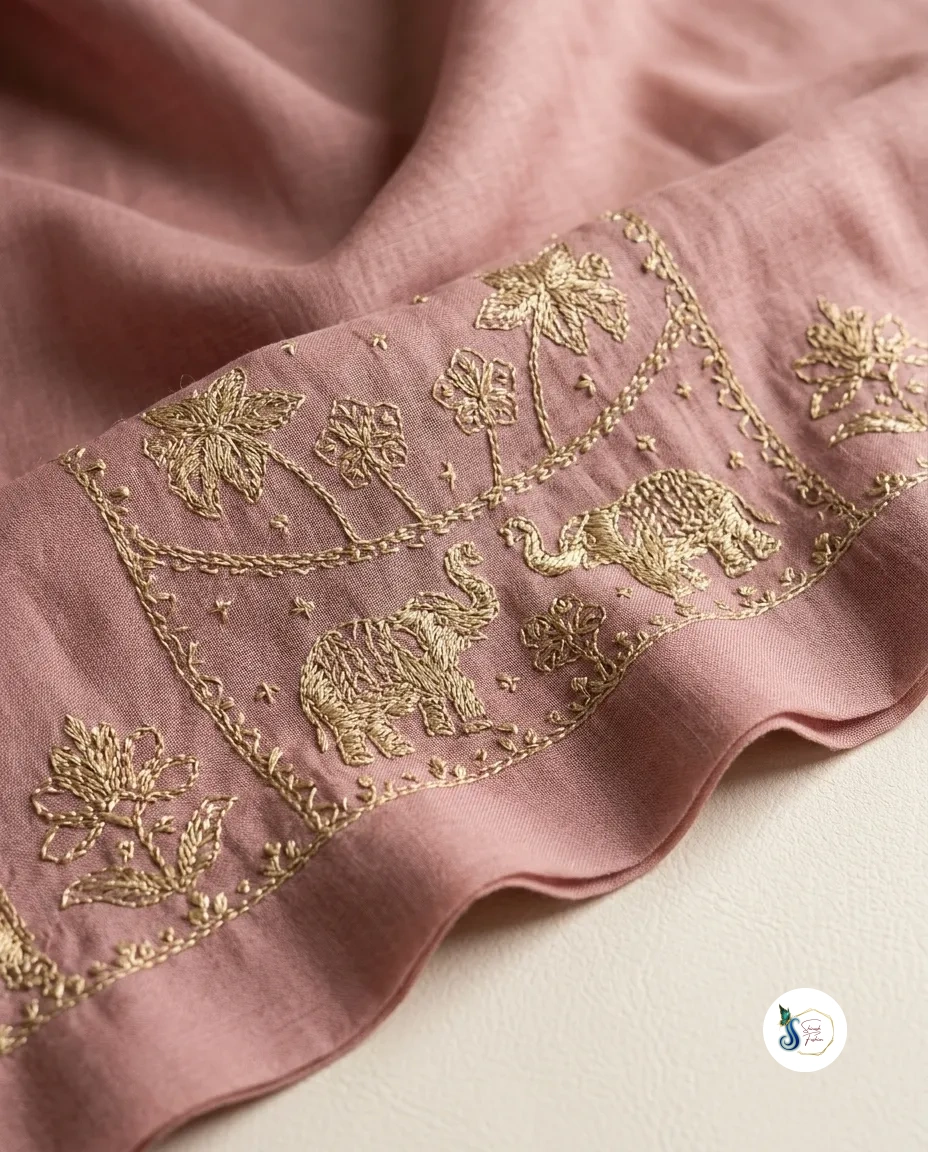 Silk Blend Suit with Golden Thread Work - Image 2