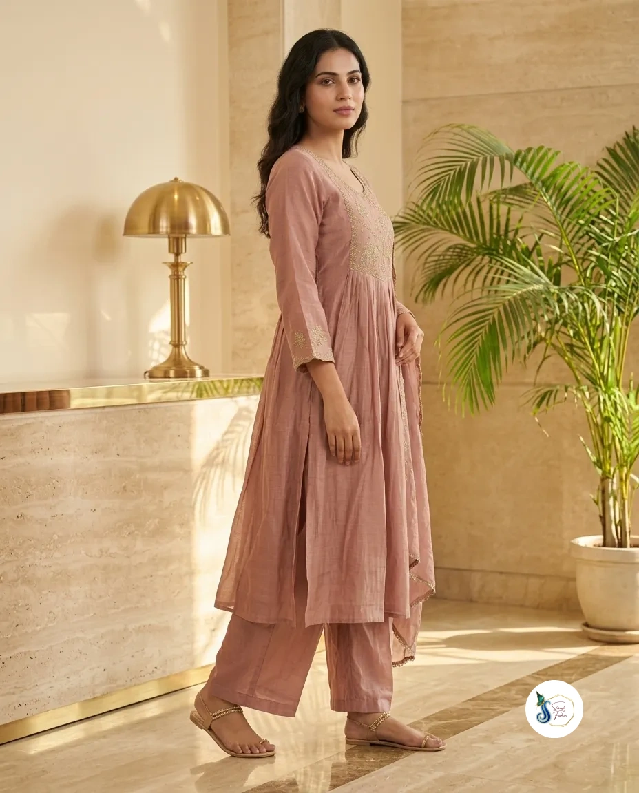 Silk Blend Suit with Golden Thread Work - Image 3